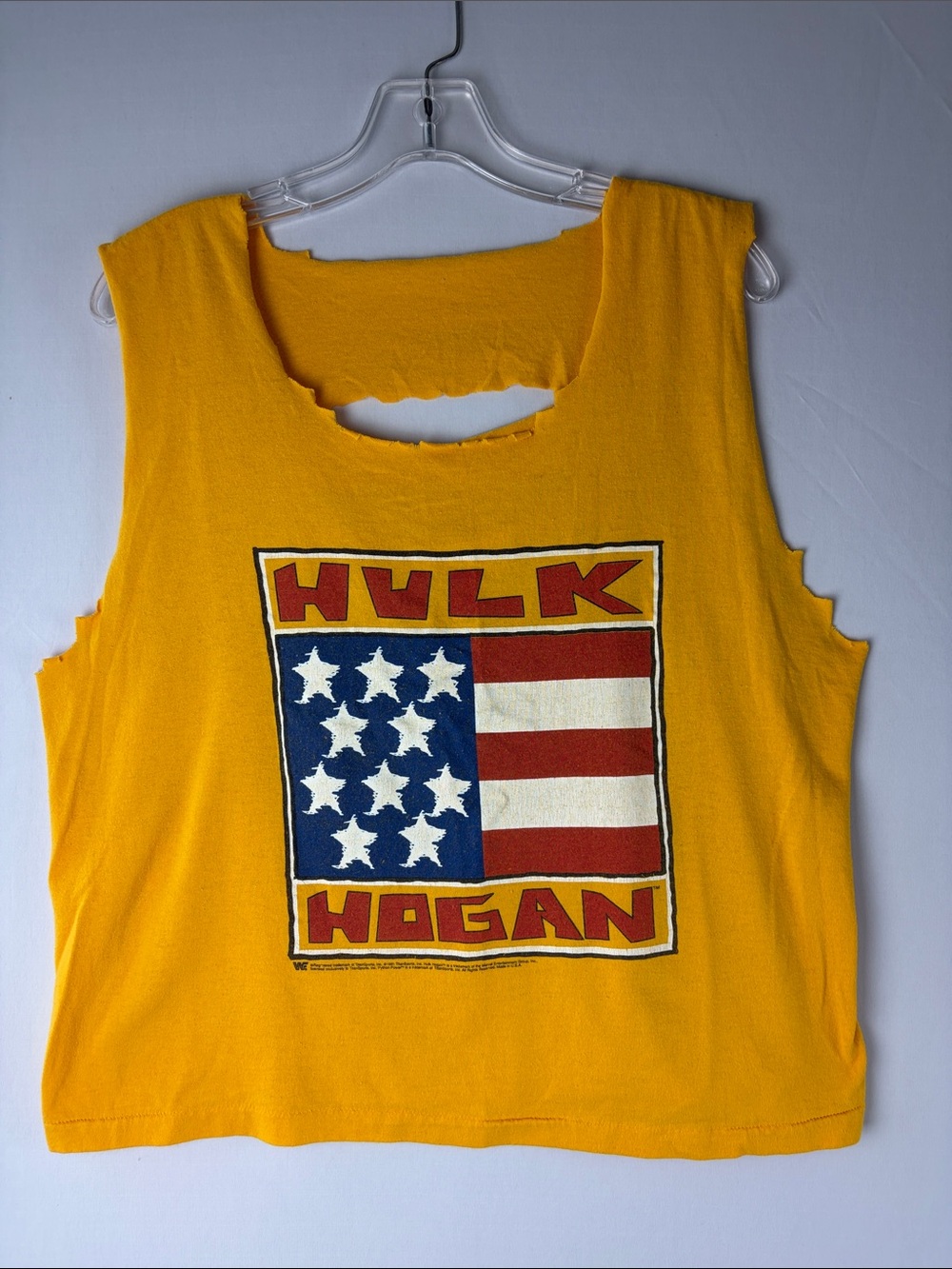 WWE Yellow Hulk Hogan Tank Top with Red, Blue and White Graphic